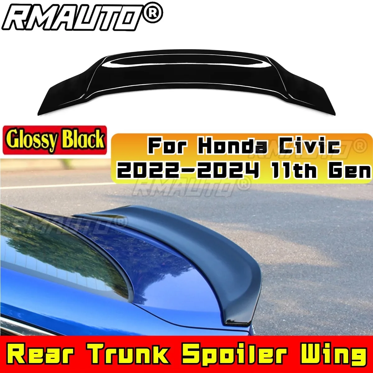 For Honda Civic 2022-2024 11th Gen Rear Roof Wing Rear Trunk Spoiler Rear Trunk Spoiler Wing Body Kit Car Accessories