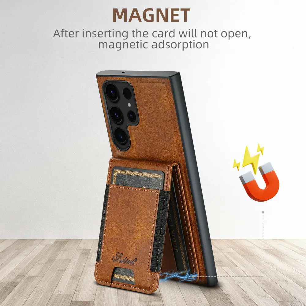 Odpinane skórzane etui z magnesem na karty do Samsung Galaxy S26 S25 S24 S23 S22 Note 20 Ultra 5G Case S26 S25 S 24 23 22 Plus Funda — zdjęcie produktu 4