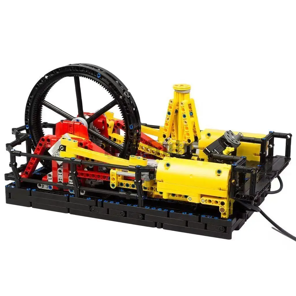 MOC Technical Series Building Blocks Gear Mechanism Steam Machine Model Engine Blocks Powered by Air Pump Pneumatics Bricks