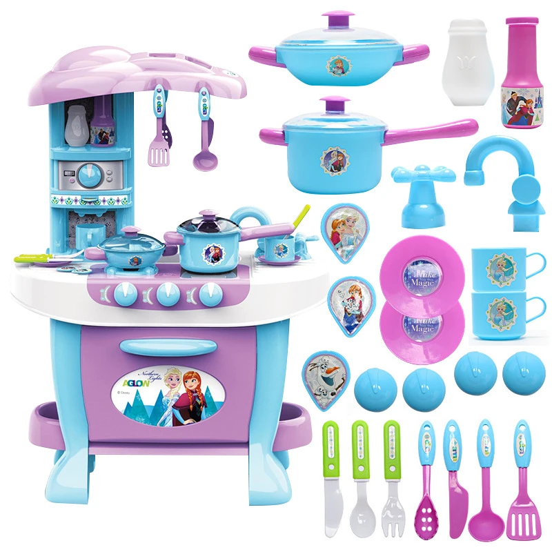 Ensembles de cuisine simulés de lumières et de son Disney Frozen, maison de jeu de nourriture, maison de cuisine pour enfants, jouets de cuisine, cadeau d'anniversaire pour fille