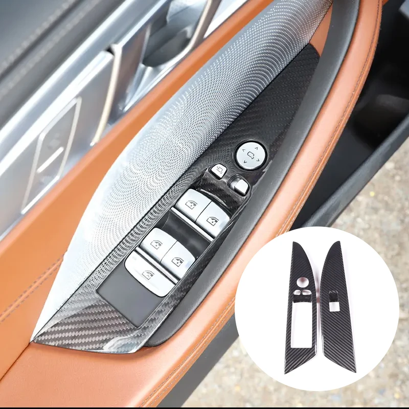 For BMW 8 Series G14 G15 2019-2022 2-door Version Real Carbon Fiber Car Glass Lift Button Frame Sticker Car Interior Accessories