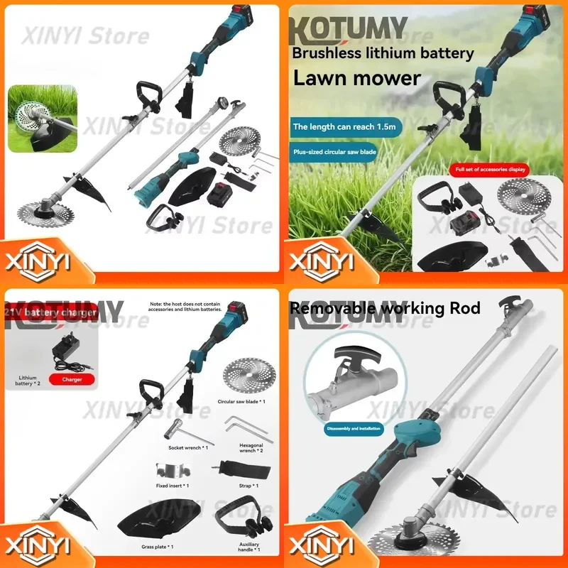 Lawn Trimmer for Electric Lawn Mower Garden Grass Cutter Cordless with Armrest 21V Lithium Battery 150cm Pole