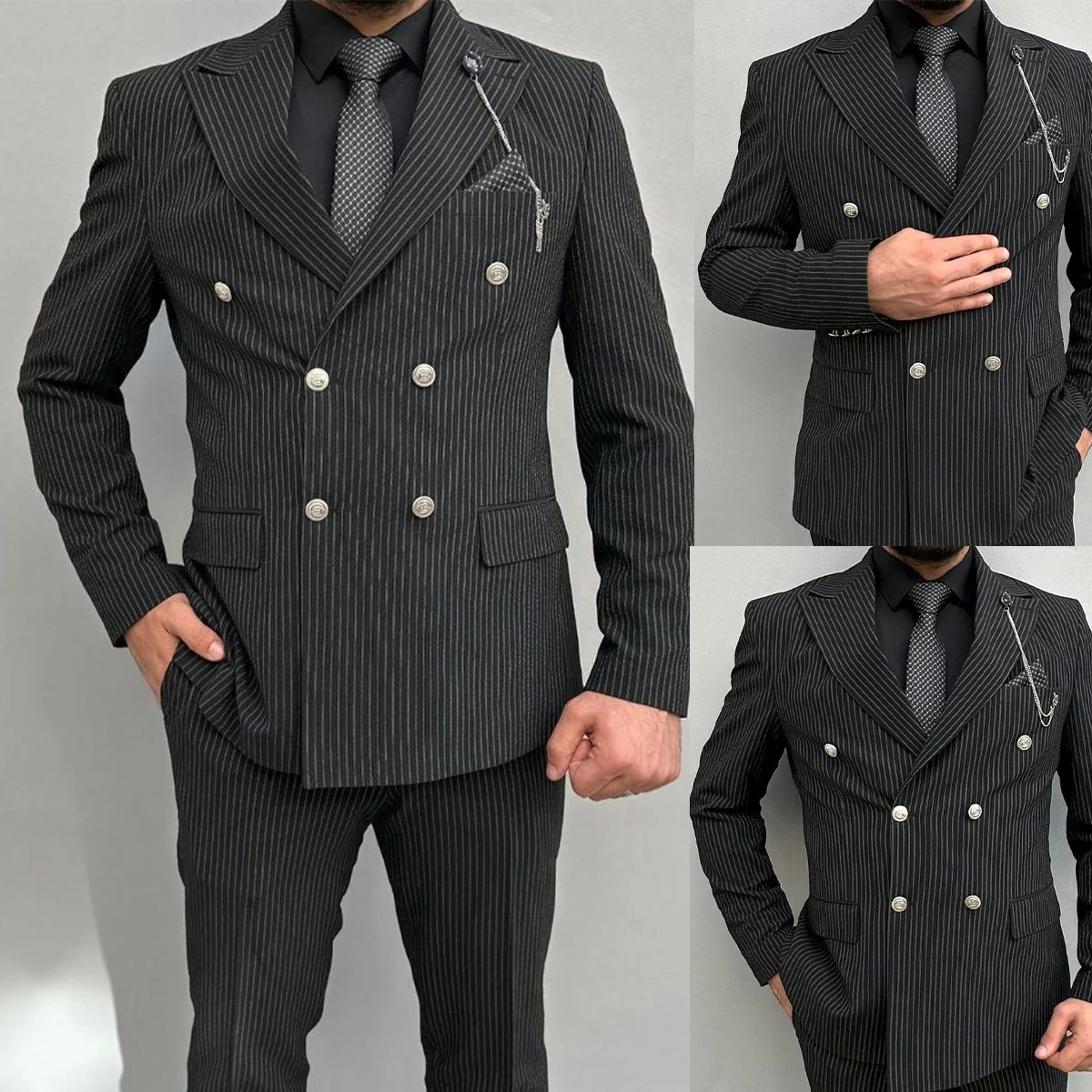 

Classic Business Men Suit Wedding Fashion Strip Tailor-Made Slim Fit Party Tuxedo Groom Wear 2 Pieces Party Groom Customized