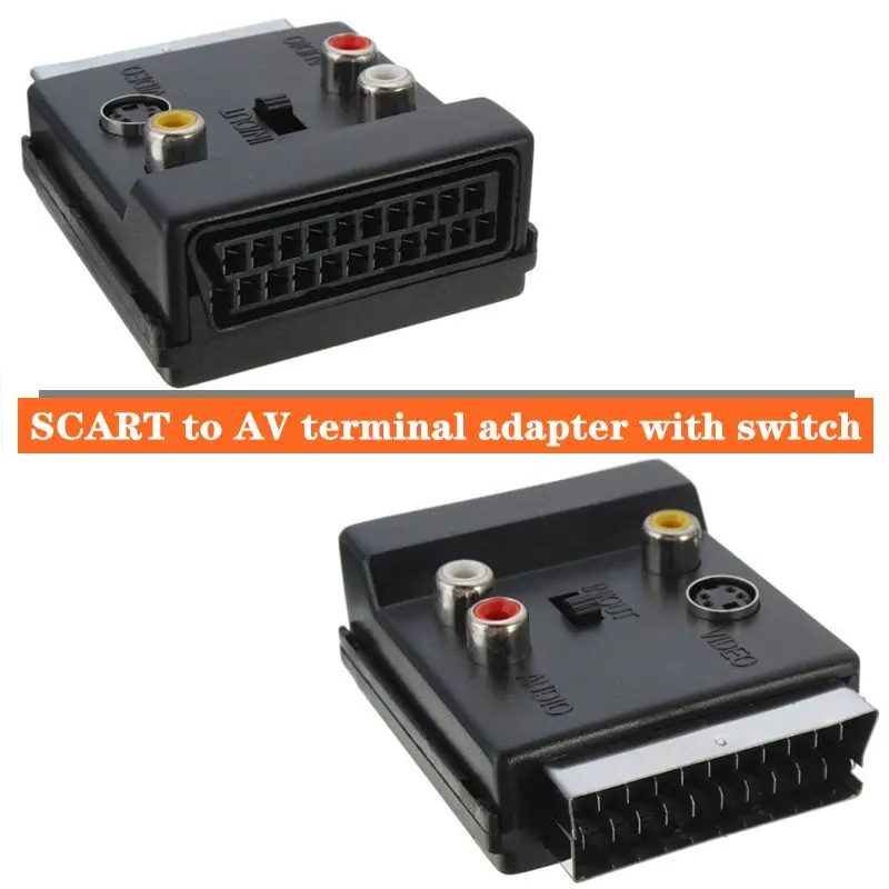 21Pin Male To Female SCART To AV Terminal Adapter With Switch, 21Pin Male To Female To RCA