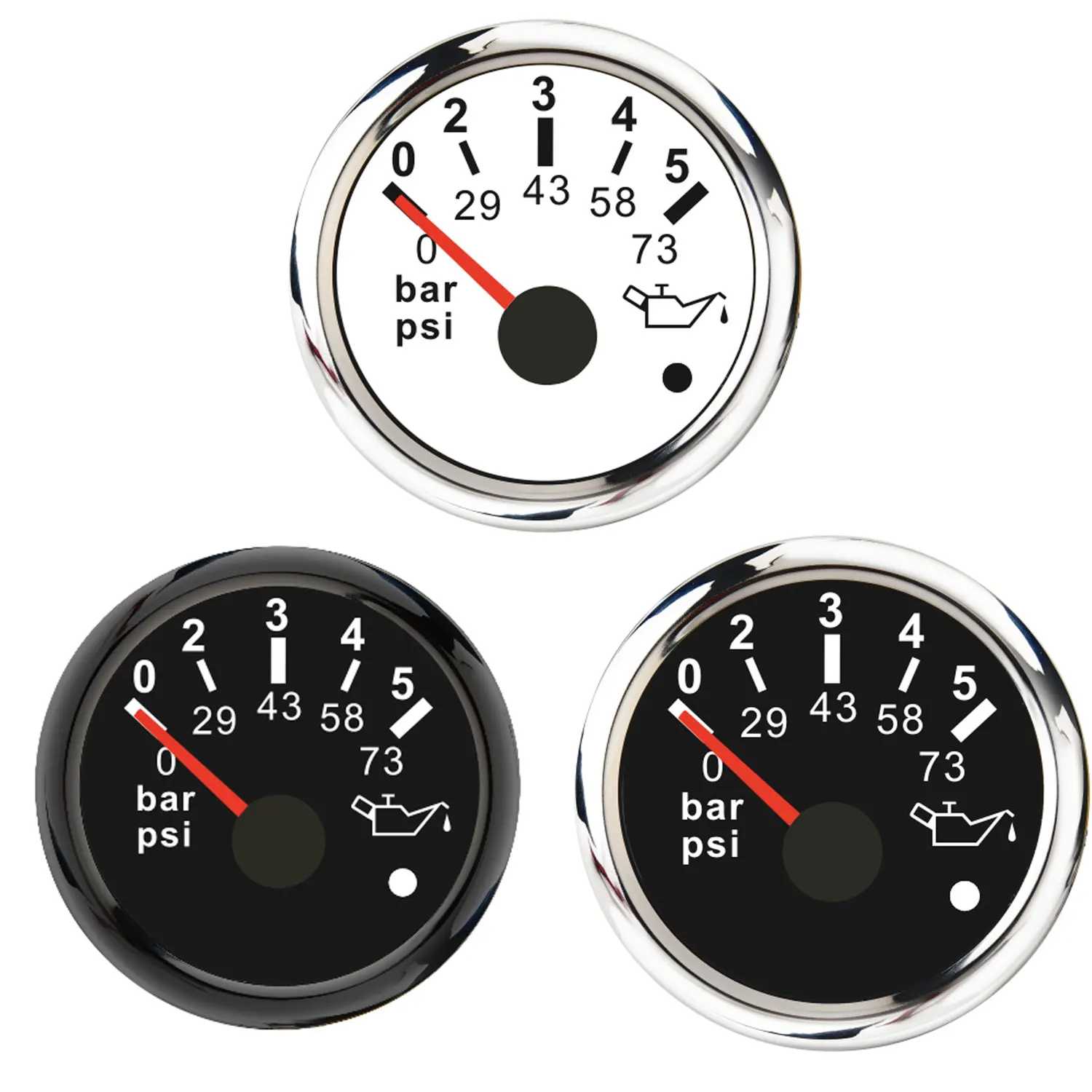 

Red Color Light 52mm Oil Pressure Gauge5Bar 73psi Oil Pressure Meter Indicator for Auto Car Marine Yacht Boat 12V 24V