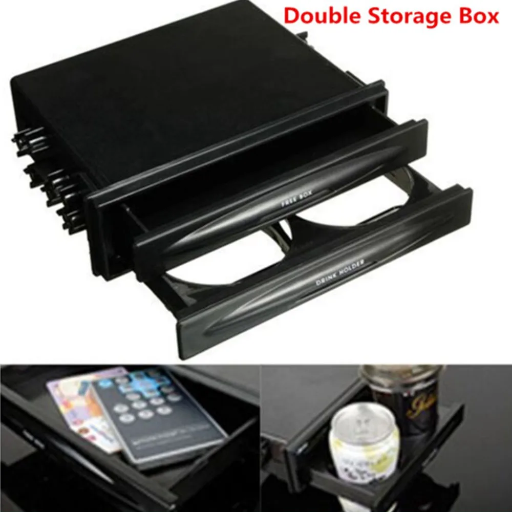 

Car Dash Trim Single/Double Din Radio Pocket Stereo Dash Installation Mounting Drawer Kit W/ Cup Holder Storage Box Universal