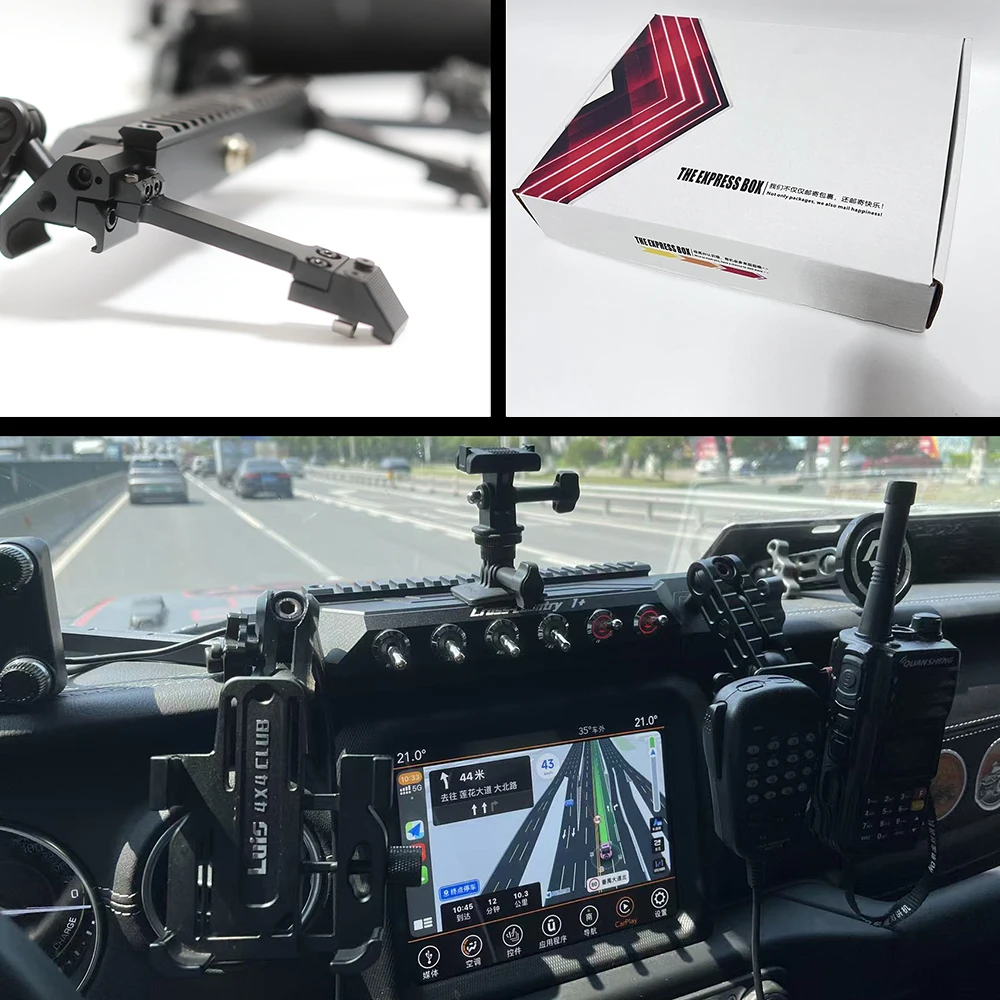 Lantsun JL1332 Aluminum Alloy Rail Integrated Central Control Holder 2.0T Multi-functional Phone Mount for Jeep for Wrangler JL