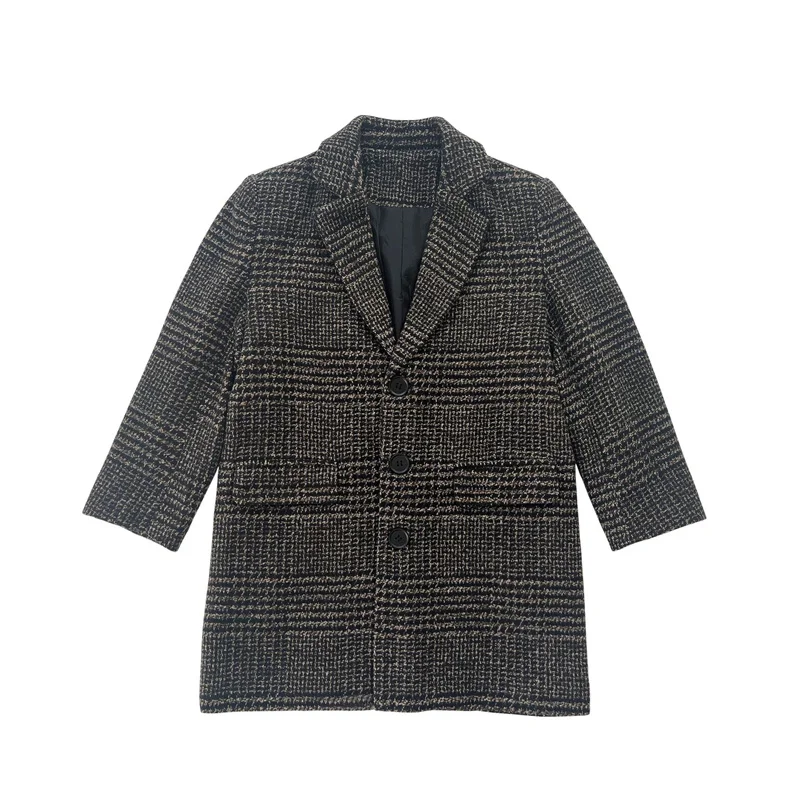 Manteau en laine pour garçons, veste coupe-vent, gris, chaud, épais, coton, vêtements d'école pour enfants, automne, hiver, 2024