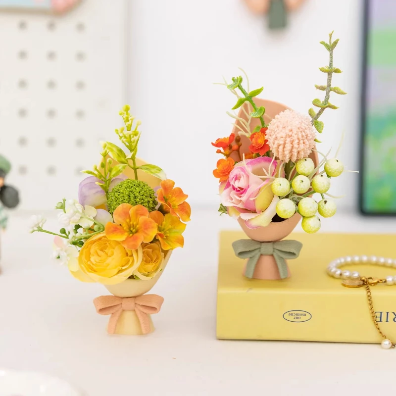 Mini simulation bouquet ornament,cute bouquet refrigerator sticker,door magnetic suction vase,refrigerator decor souvenirs items