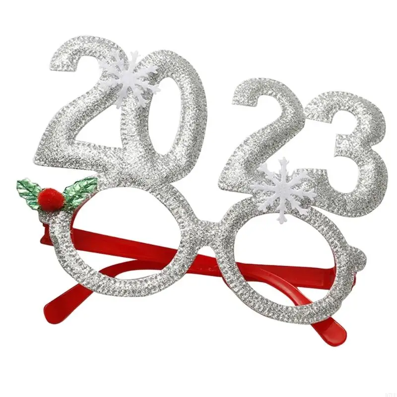 

R7UF 2023 New Year Eyeglasses Christmas Glasses Glitter Glasses Frame Party Glasses Party Favor Photo Prop Xmas Decorations