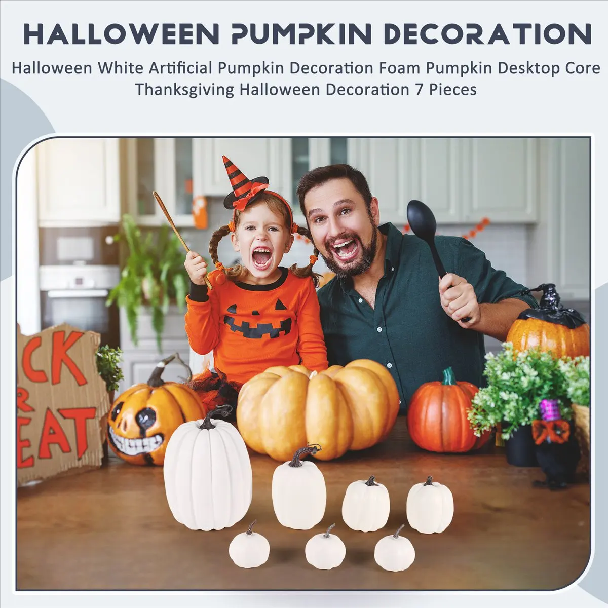 HITL Halloween White Artificial Pumpkin Decoration Foam Pumpkin Desktop Core Thanksgiving Halloween Decoration 7 Pieces