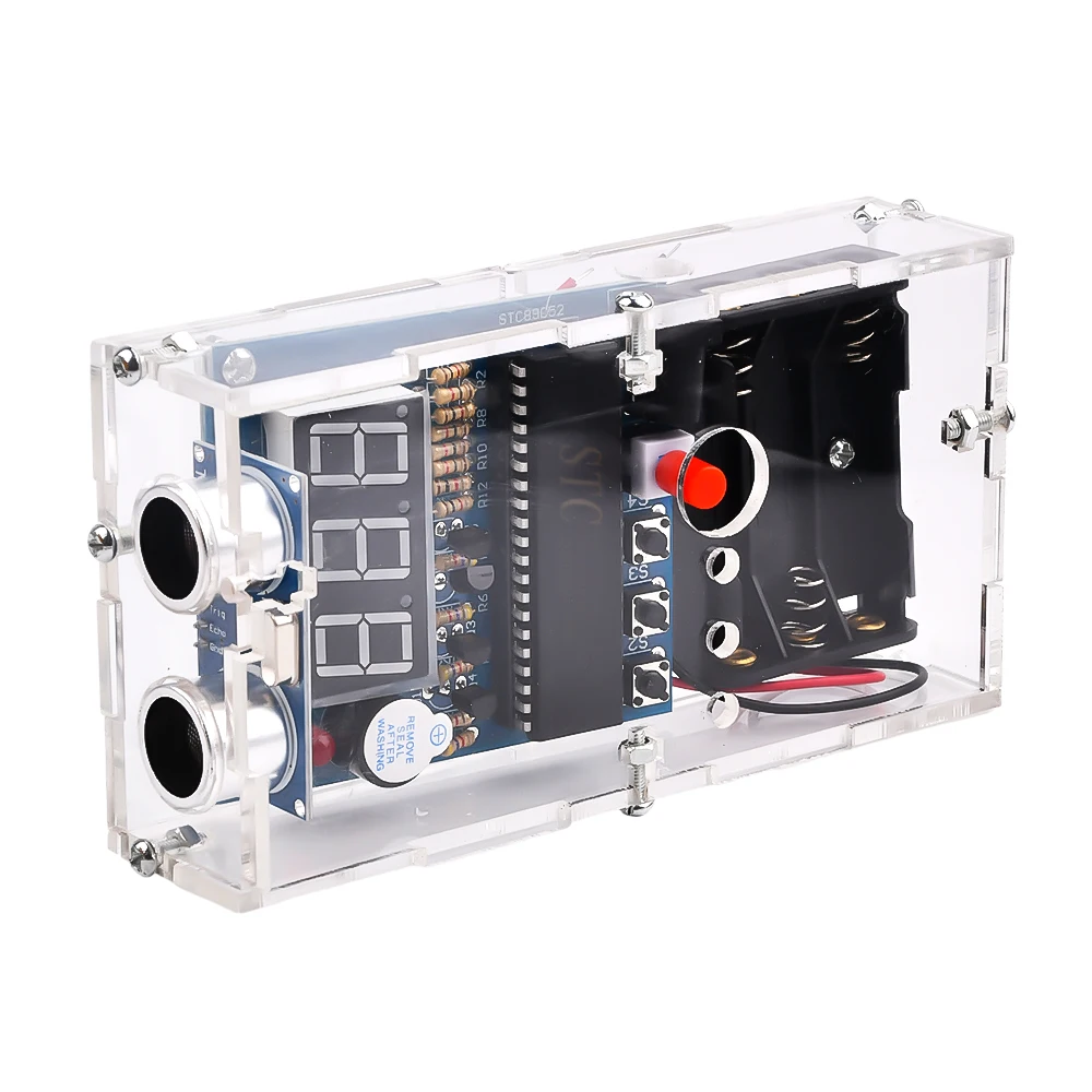 Ultrasonic Ranging Alarm Kits LED Display with Battery Case HC-SR04 Ultrasonic Sensor Module for Soldering Practicing DIY