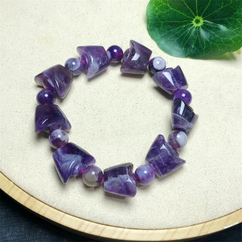 Natural Dream Amethyst Ingot Bracelet Women Purple Crystal Quartz Energy Bead Reiki Healing Bangle Jewelry Gift