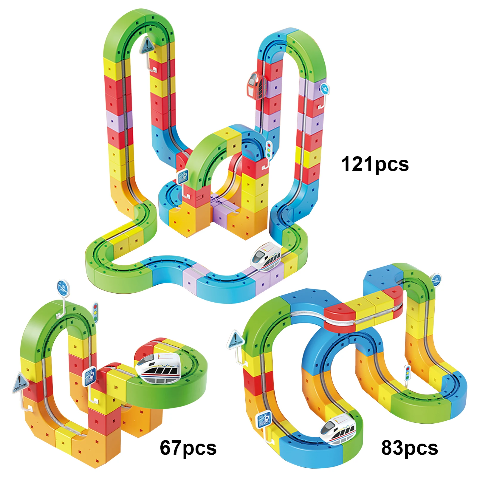 ชุดรถไฟแม่เหล็กไฟฟ้าความเร็วสูงสำหรับเด็ก ของเล่นประกอบเองรูปทรงลูกบาศก์ รถของเล่นจำลองแบบรถไฟ