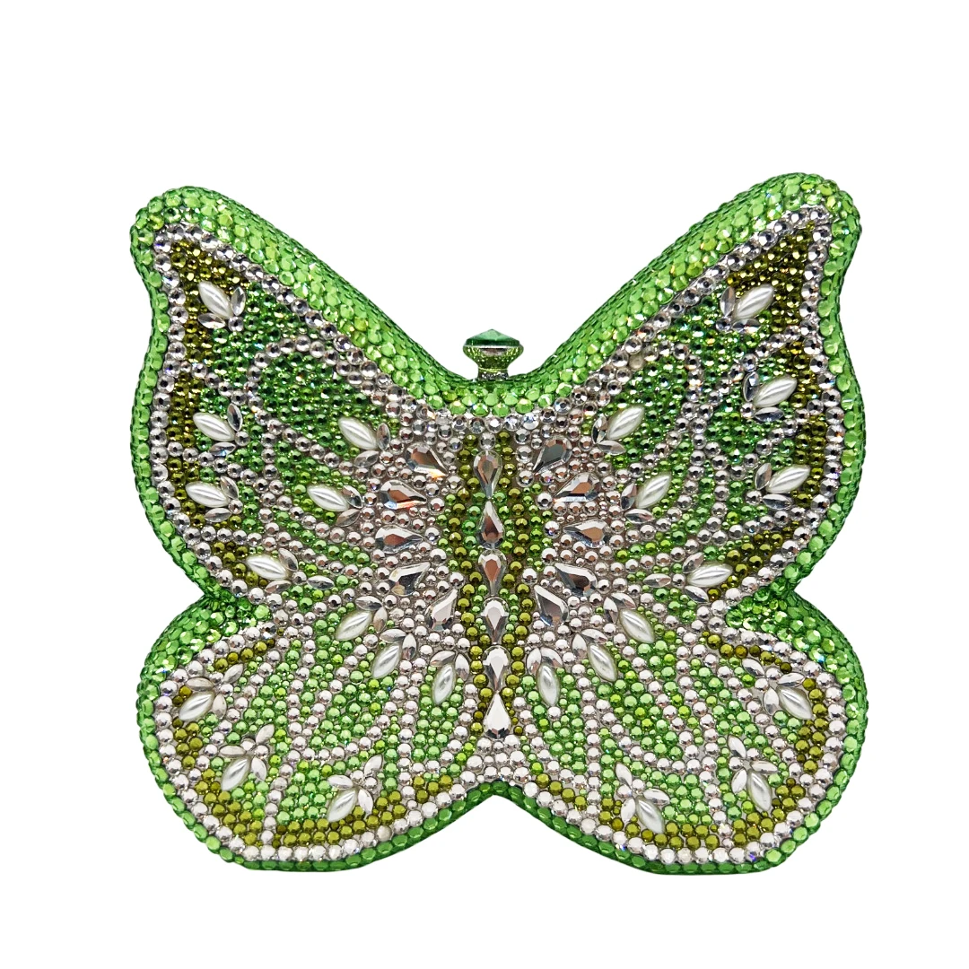 

WHTUOHENG Зеленая вечерняя сумка с бриллиантами в форме бабочки, женская сумочка для свадебной вечеринки, сверкающая сумочка с кристаллами, клатчи со стразами, роскошные сумочки