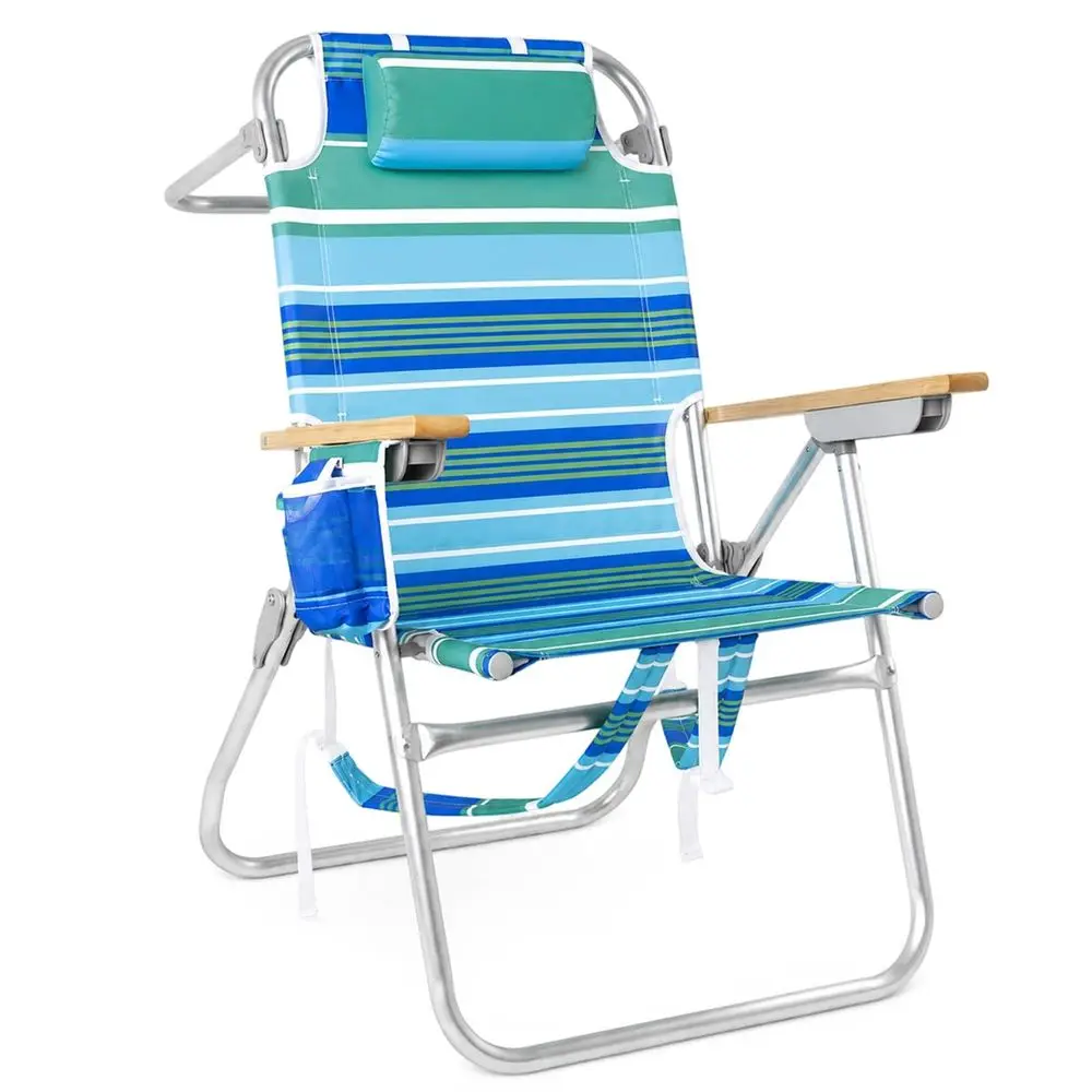 Beach Chair for Adults Capacity 300 LBS high 5 Position with Pouch Straps Folding Lightweight Reclining Aluminum Wide Lay Flat