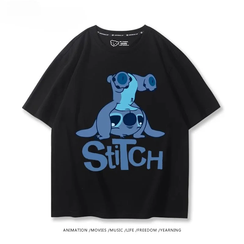 

Повседневное модное платье для пары с принтом Disney Stitch, летняя хлопковая футболка с героями мультфильмов для мальчиков и девочек, удобные мягкие топы для родителей и детей
