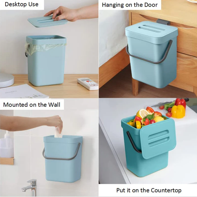 5L Wall Mounted Trash Can Kitchen Cabinet Punch-free Bucket For Bathroom Recycling Hanging Trash Bins Kitchen Accessories