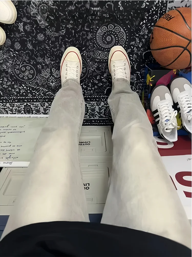 

Мужские джинсы Yey Knife с высокой талией, рваные, из денима, в стиле High Street, слегка расклешенные, длинные брюки, модная молодежная одежда