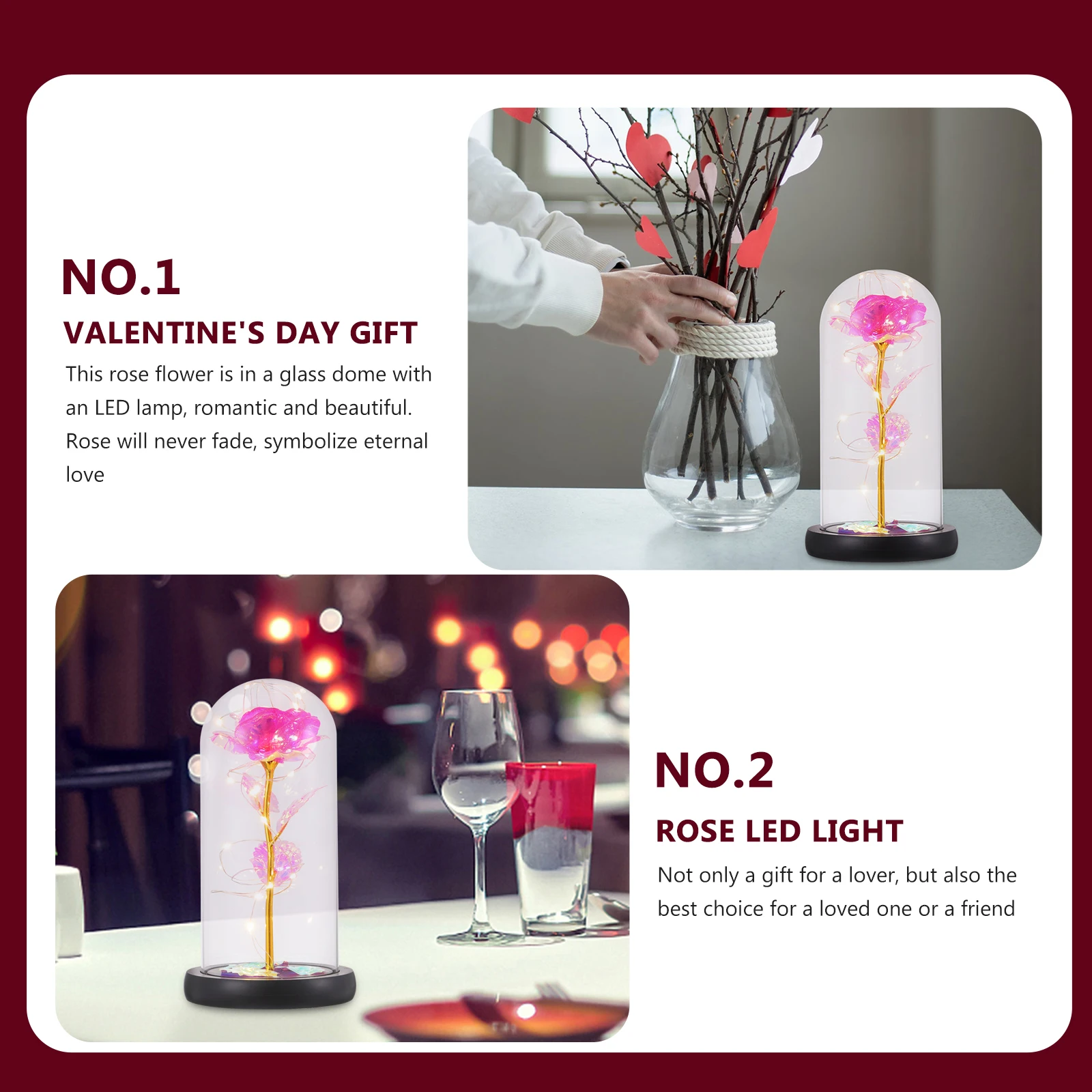 

1pc Led Glass Dome Decoration Romantic Bedroom Adornment Creative Night Valentine'S Day Gift Artificial Flower Lamp