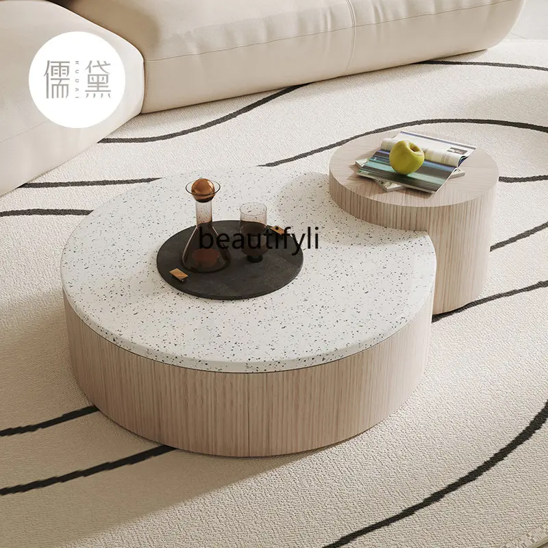 French Retro Terrazzo round Tea Table Simple Living Room Size round Combination Personality