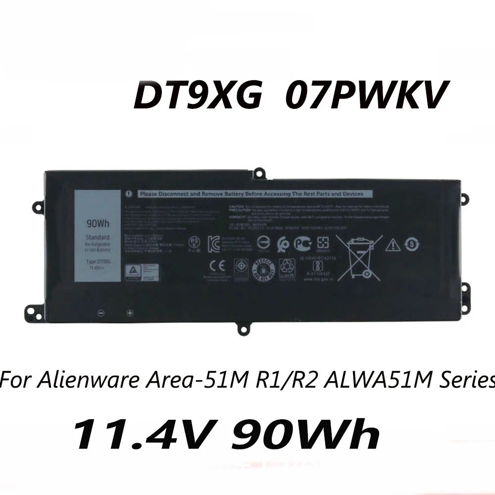 DT9XG 07PWKV 11.4V 90Wh Laptop Battery For Dell Alienware Area-51M R1 R2 ALWA51M-D1968W D1968B D1969PW D1733B D1766W D1766B