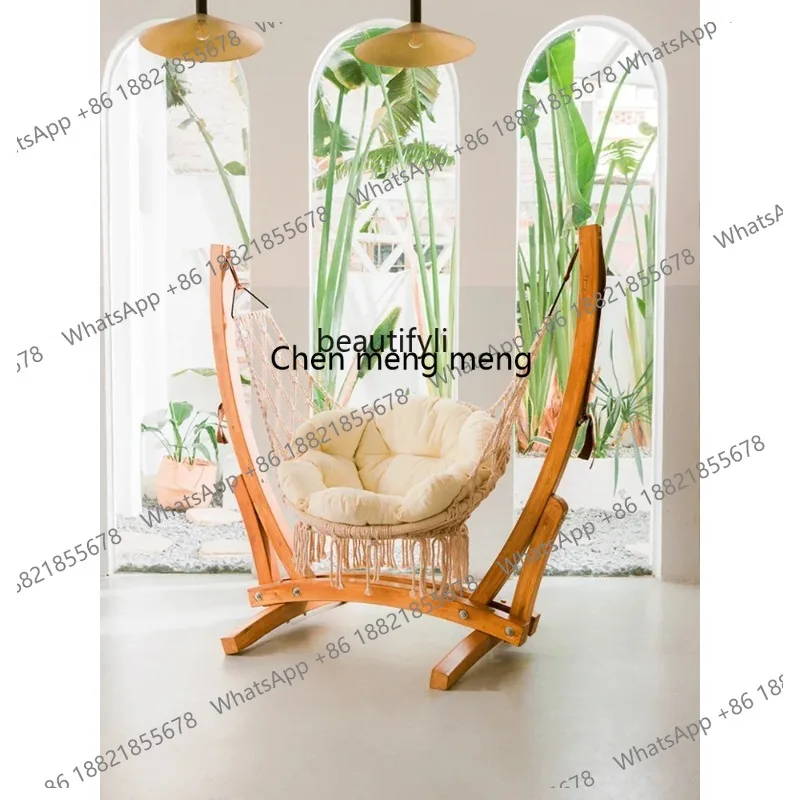 LHY26 ss Swing Indoor and Outdoor Swing Chair, Courtyard Basket, Solid Wood Bracket Rocking Chair, Leisure Single Glider Furnitu