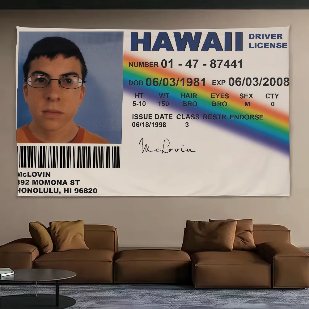 فيلم كلاسيكي Superbad McLovin معرف العلم للنزهة حفلة فنية ديكور المنزل لافتة التخييم في الهواء الطلق