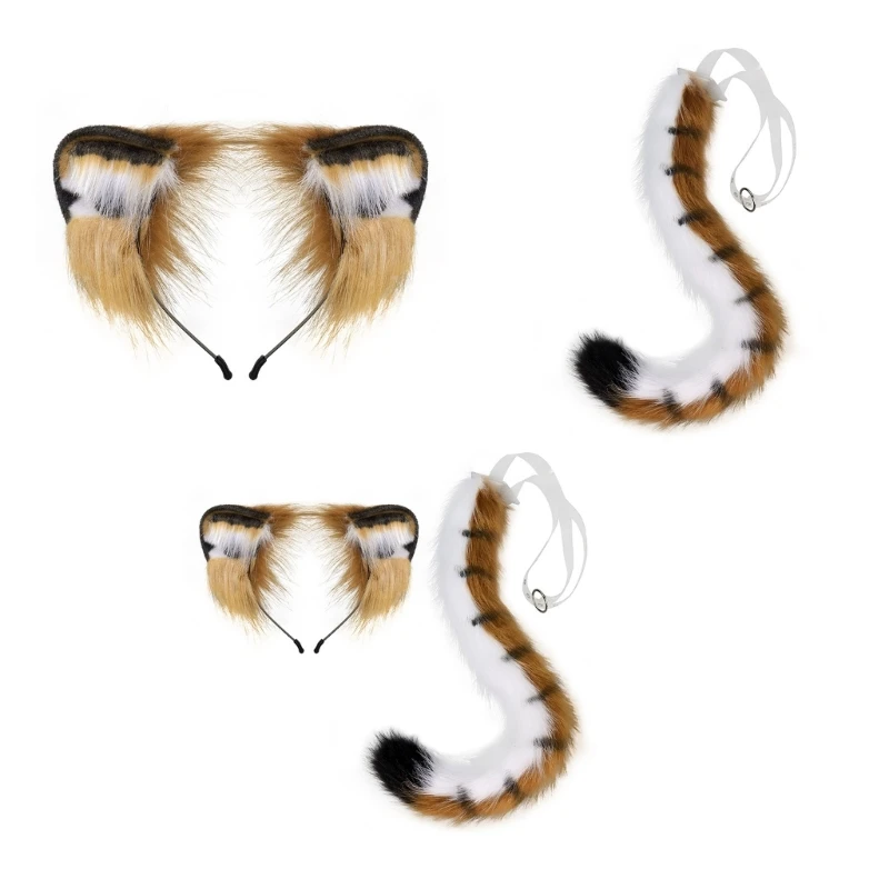 

Tigeres Ears and Tail Plush Furry Animal Ears Headband Halloween Party Costume