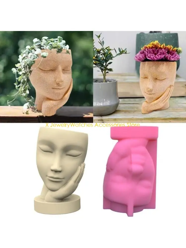

31KD Face Holding Girl Pot Mold DIY Concrete Flower Pot Resin Mold DIY