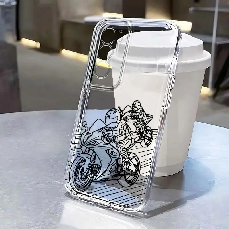 

Line motorcycle rider For OPPO A11 A16 A55 A56 A57 A72 A52 A73 A74 A54 A76 A78 A58 A98 Pro 5G TPU Transparent Phone Case