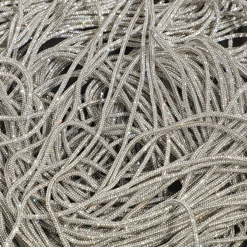 6Mm Rhinestones Trimming Round Tube Cord Cotton Rope Shiny White Crystal String Bling Drawstring For Diy Bows Headband Shoelaces