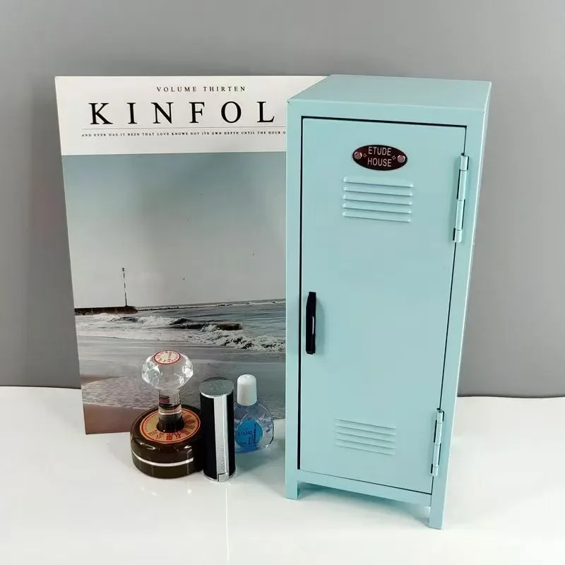 Korean Style Cosmetics Storage Cabinet with Lock Storage Box Iron Countertop Cabinet Home Decoration Girl's Special Gift