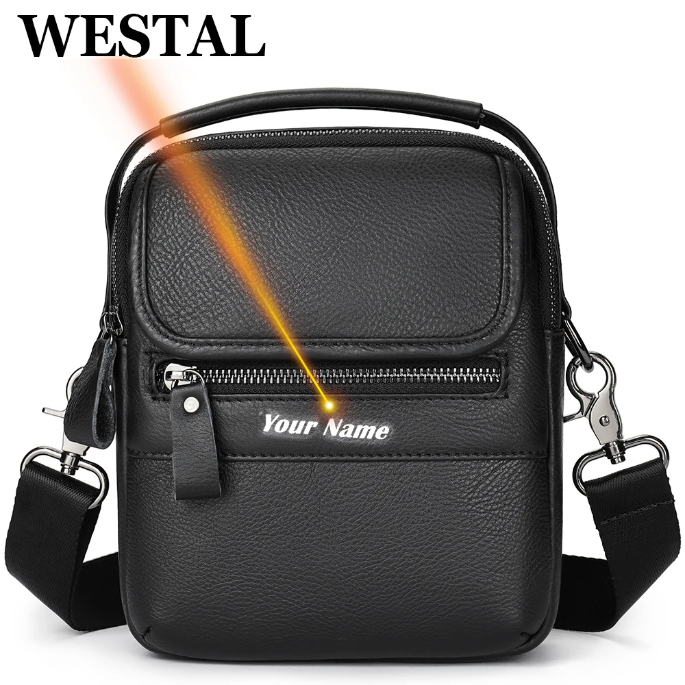 WESTAL Black Designer Shoulder Bag Husband High Quality Small Leather Handbags Man Flap Casual Messenger Crossbody Bags 6093