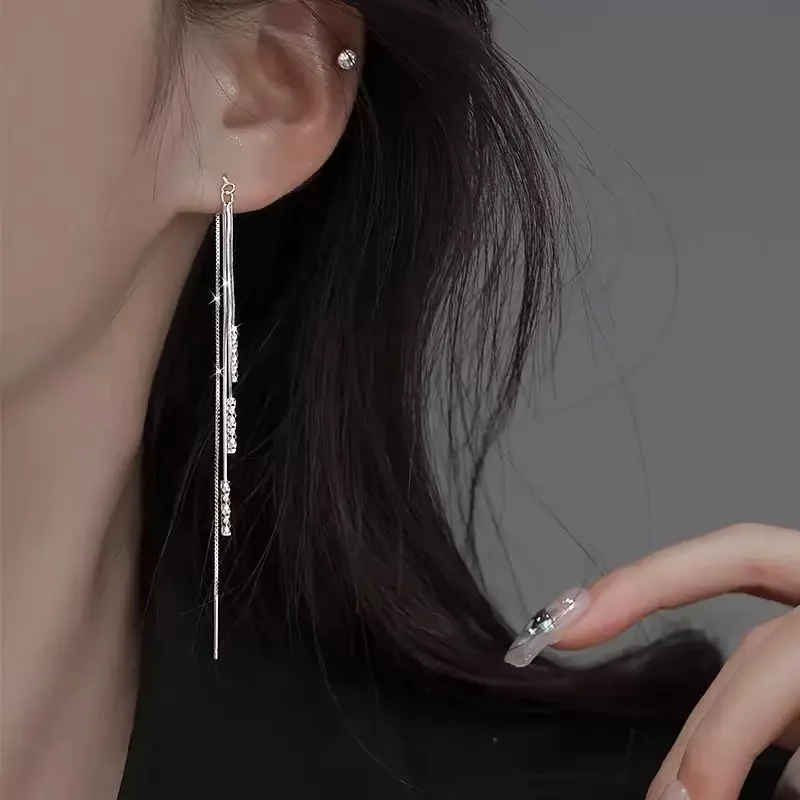 925 Sterling Silver Vintage Earrings For Women Trendy Simple Star Long Tassel Earring Jewelry Prevent Allergy Party Accessories