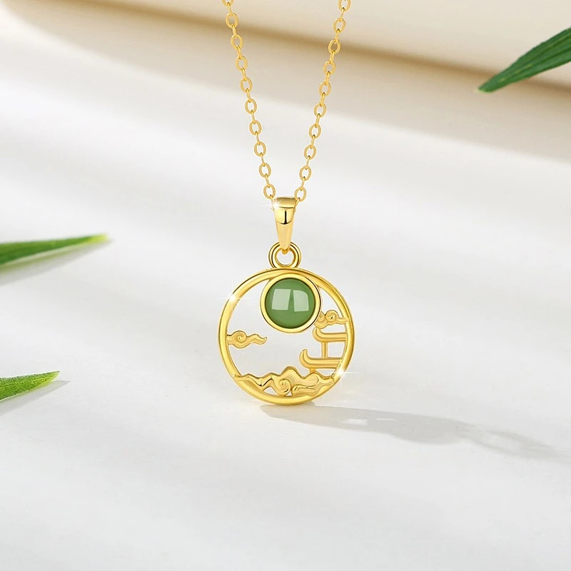 

Благоприятное облако в китайском стиле, серебро 925, нефрит Hetian, классический стиль, оконный цветок, женская цепочка на ключицу, аксессуар в стиле ретро