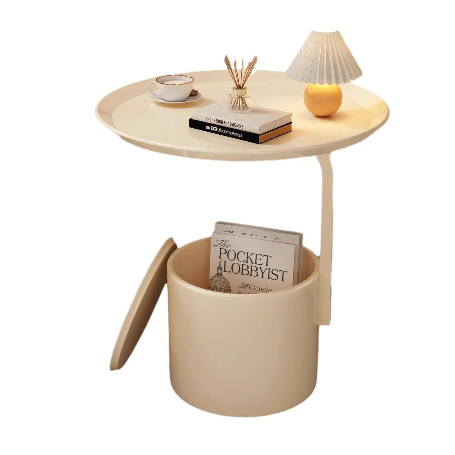 #Cream-colored Sofa Side Table: Portable Coffee Table, Minimalist Modern Luxury Side Cabinet
