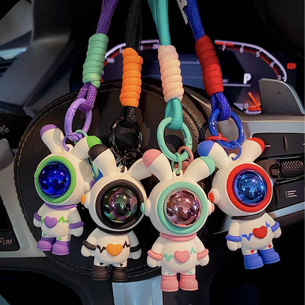 Trend Best Friend Gift Keyring Cartoon Colorful Cosmic Heart Love Rabbit Keychain Female Cute Astronaut Spaceman Bunny Key Chain