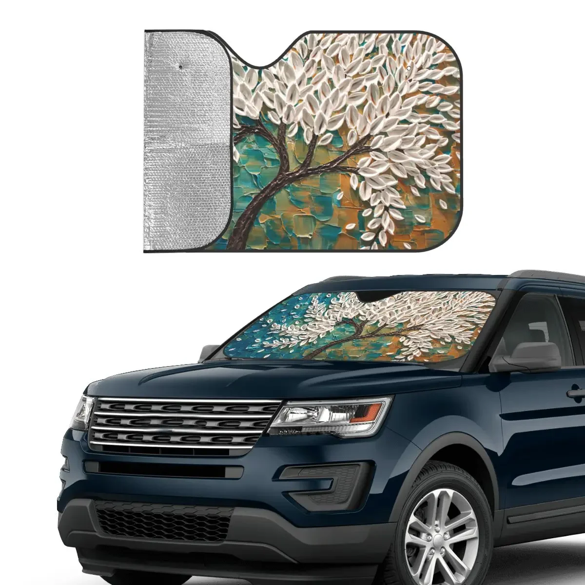 Nordic Oil Painting Windshield Sunshade Tree Floral Awesome Car Front Windshield 70x130cm Sun Visor UV Protector