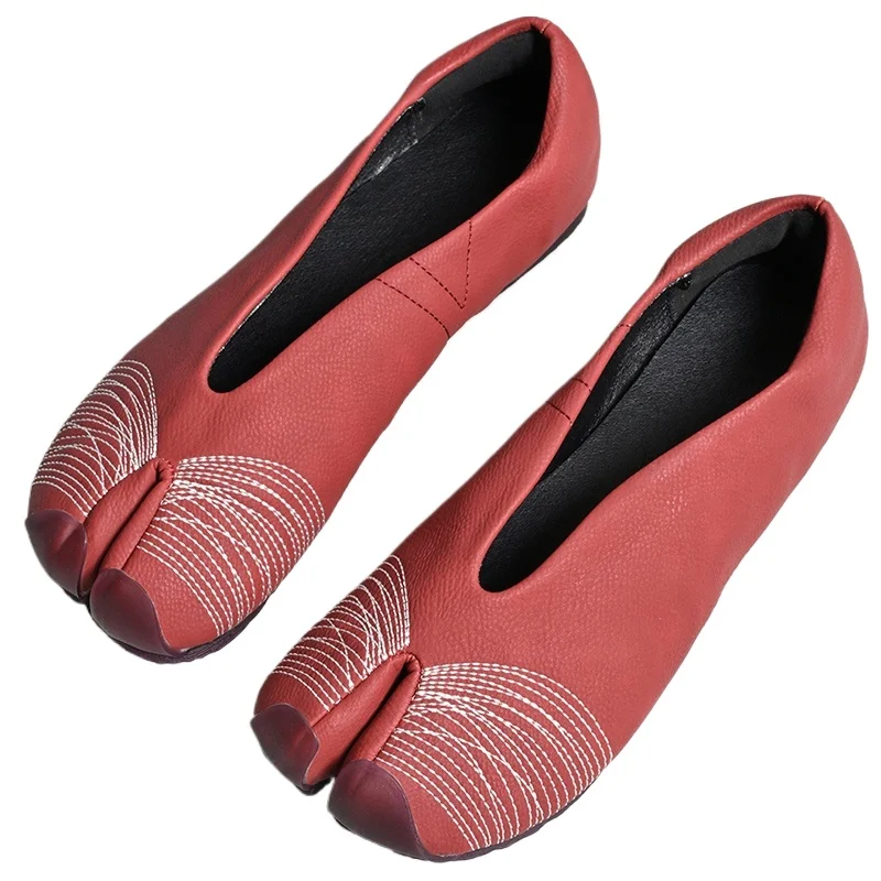 

Leather Tabi Ninja Shoes Women Cozy Flats Split Hoof Toe Loafers Femme Mary Jeans Mocasines Ladies Ballerina Shoes