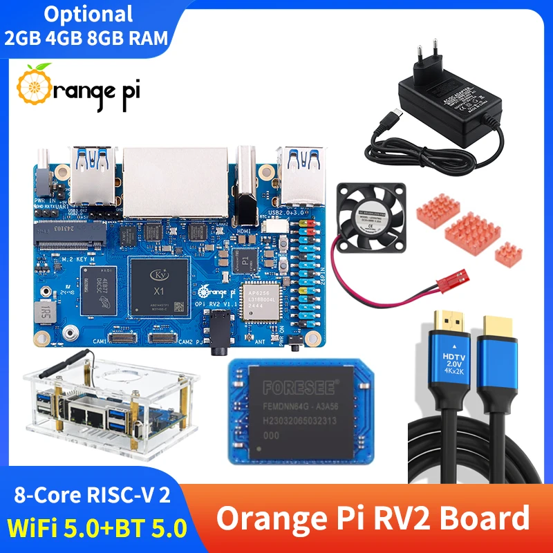 

Orange Pi RV2 2 ГБ 4 ГБ 8 ГБ ОЗУ Плата LPDDR4 8-ядерный процессор RISC-V 2 TOPS AI WiFi BT5.0 BLE M2 PCIE SSD Мини-ПК для Orange Pi RV2