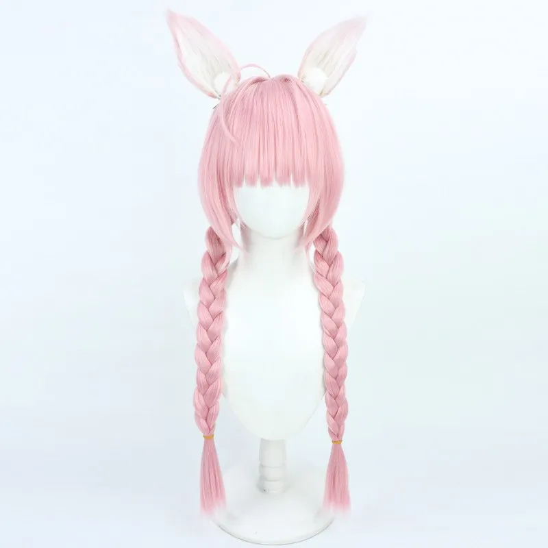 شعر مستعار Hololive VTuber Hakui Koyori التنكري مع الأذنين والضفائر المزدوجة هدية الهالوين