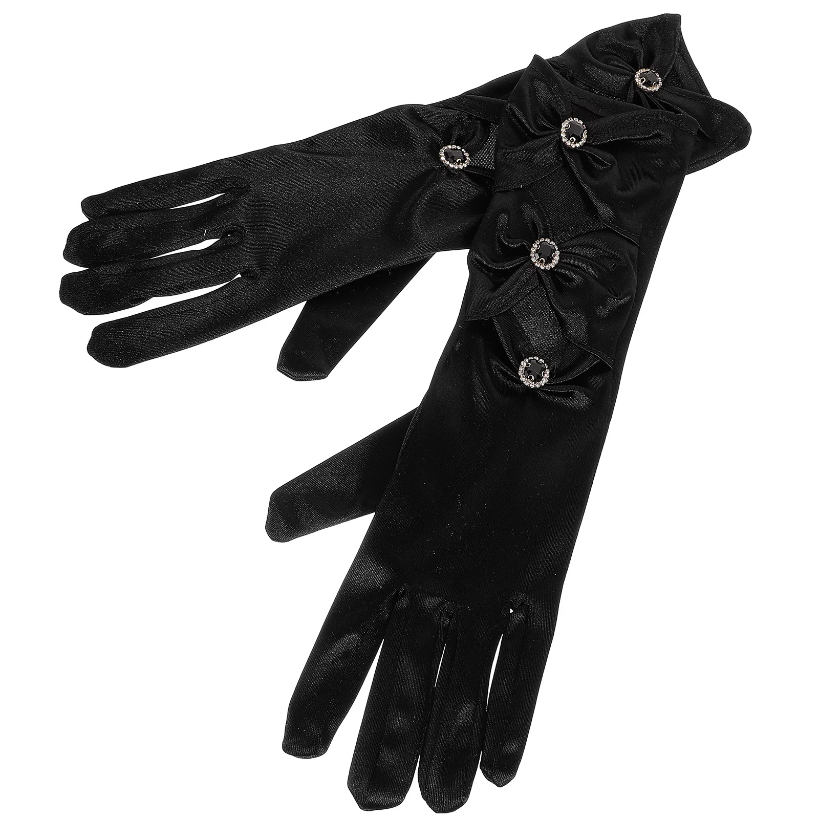 1 زوج أنيق القوس قفازات الساتان النساء يتوهم قفازات طويلة لحفل زفاف خطوبة مأدبة الرقص أوبرا الشاي الحدث ملابس أنيقة