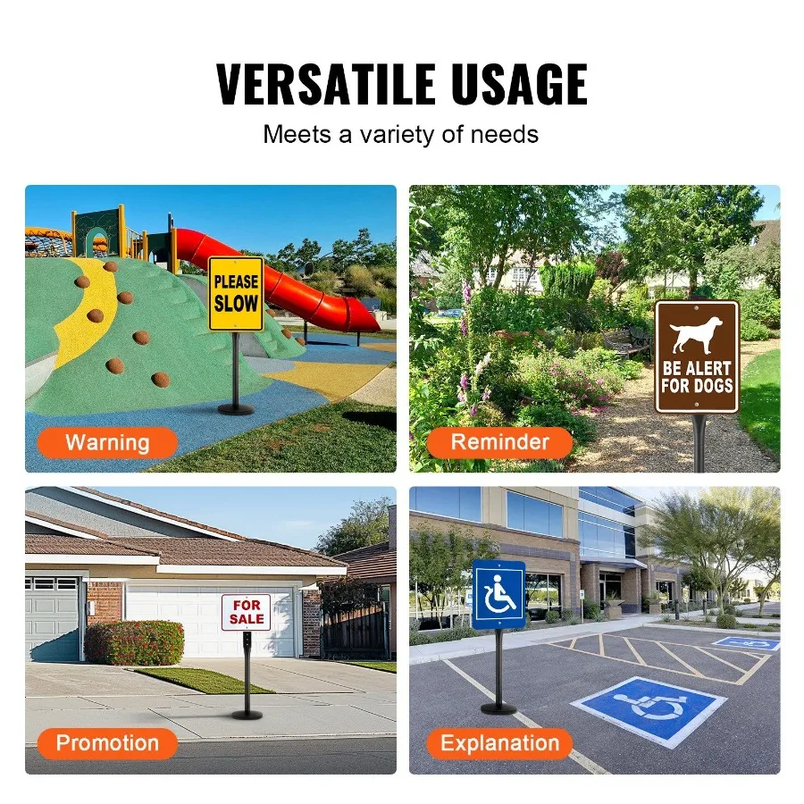 Gietijzeren bordpaal 1,20 m draagbare, robuuste stalen postbordhouder met harde plastic basiswielen UChannel bordstandaard voor Gard