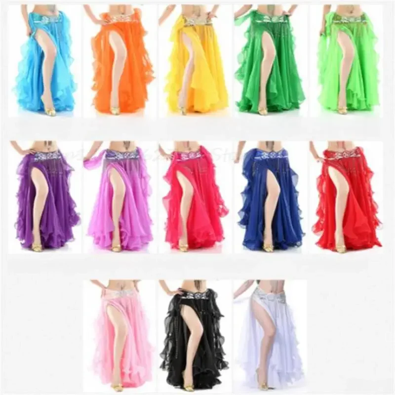 93CM New Belly Dancing Clothing Long Maxi Skirts Lady Belly Dance Skirts Women Sexy Oriental Belly Dance Gauze Skirt Professiona