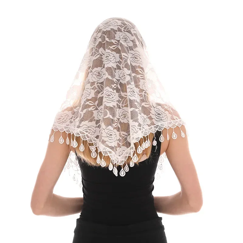 

Women Lace Scarf for Church Embroidered Scarf Tassel Church Shawl Pendant Spanish Lace Mantilla Veil Head Cover