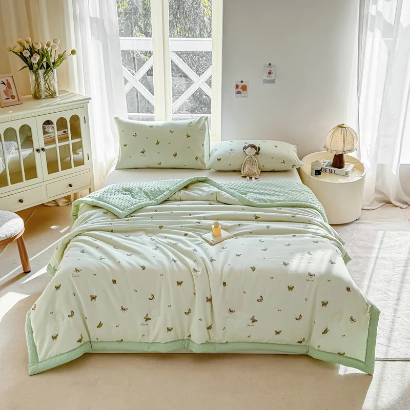 New Printed Summer Quilt Lightweight Queen Duvet Washable Single Double Bed Blanket Soft Skin-friendly Air Conditioner Comforter