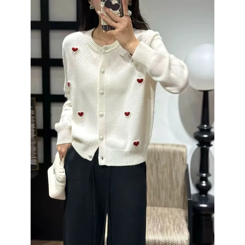 

Новая модная свободная вязаная куртка-кардиган с круглым вырезом и длинными рукавами, модный свитер Love Bottoming Top