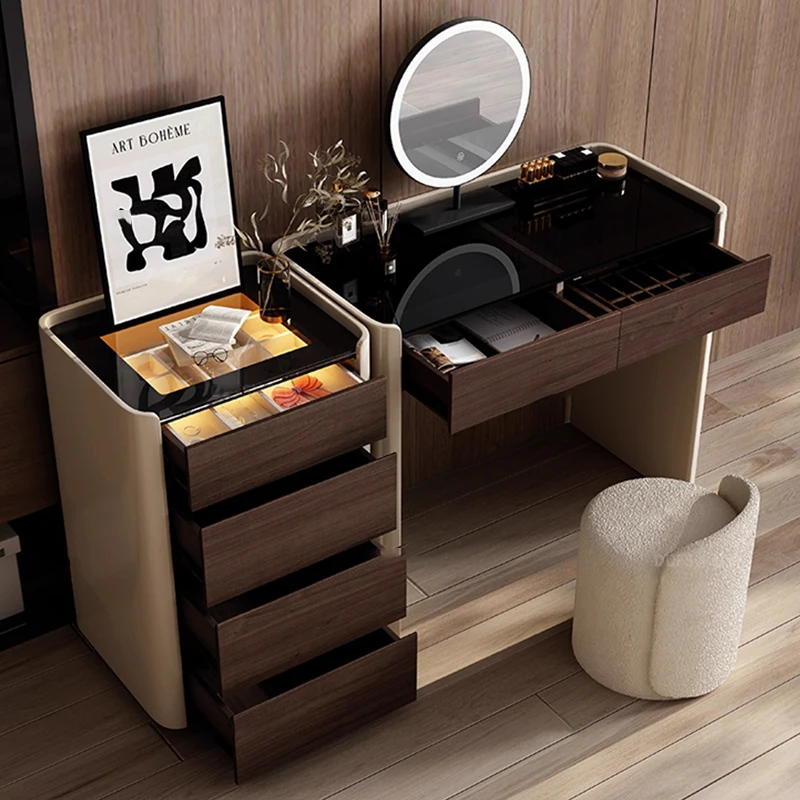 

Multifunctional Modern Dresser Brown Glass Top Smart Black Luxury Vanity Makeup Design Small Tocador Maquillaje Furniture Home