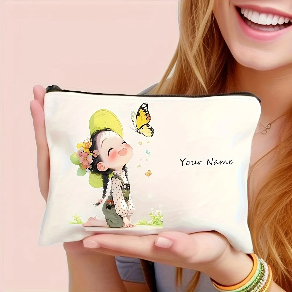 Chic Custom Name Unique Vintage Cute Floral Makeup Bags for Girls Cosmetic Pouch Toiletry Bag Pencil Case Travel Storage Handbag